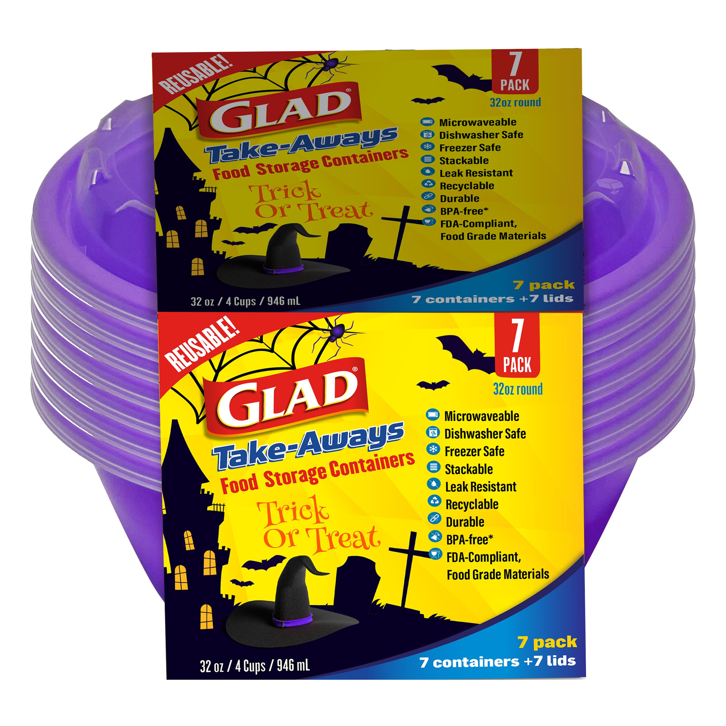 Glad Take-Aways Round Sugar Skull Halloween Food Storage Containers, 7 ...