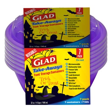 Glad Take-Aways Round Sugar Skull Halloween Food Storage Containers, 7 pk, 32 oz