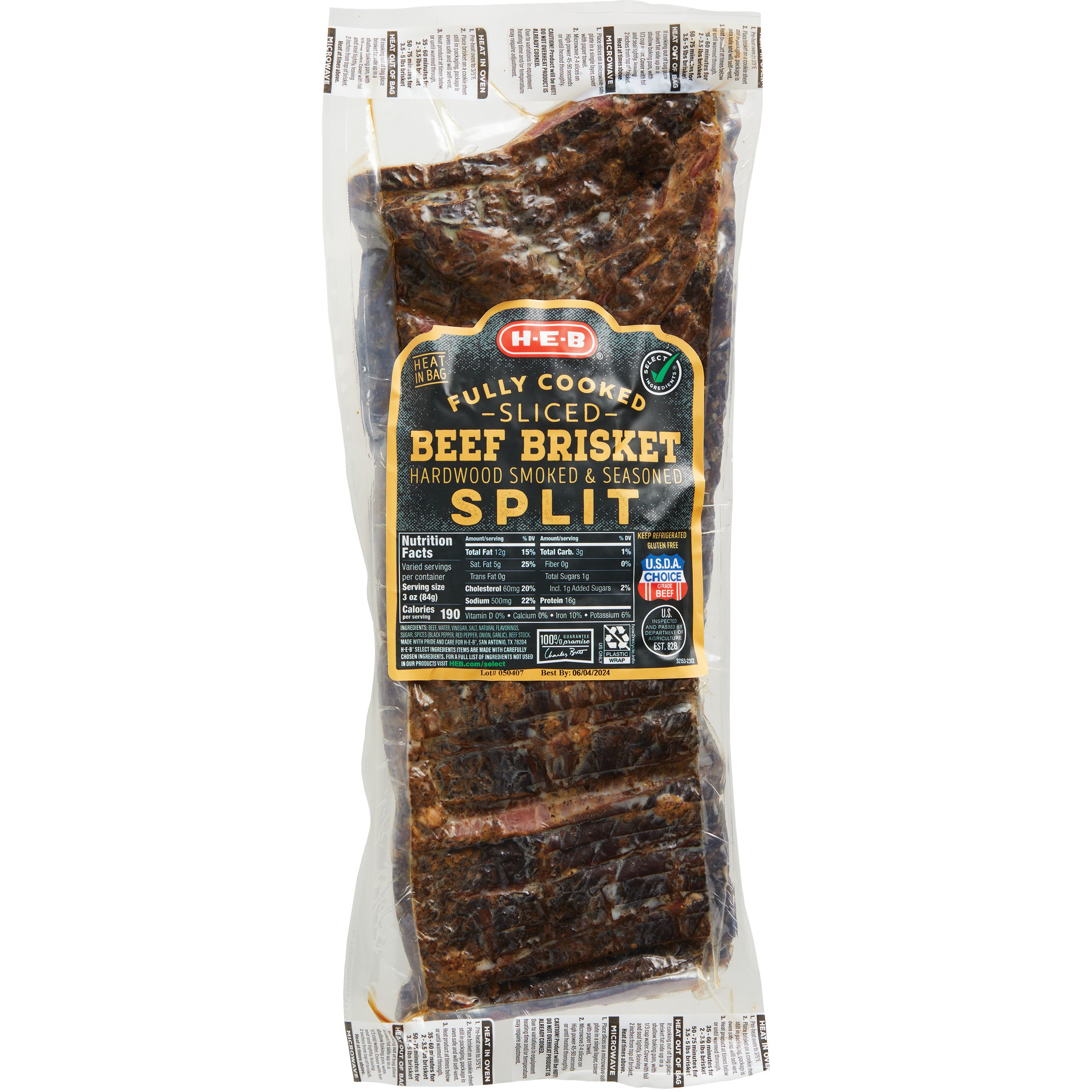 HEB Fully Cooked Seasoned Sliced Split Beef Brisket Shop Beef at HEB