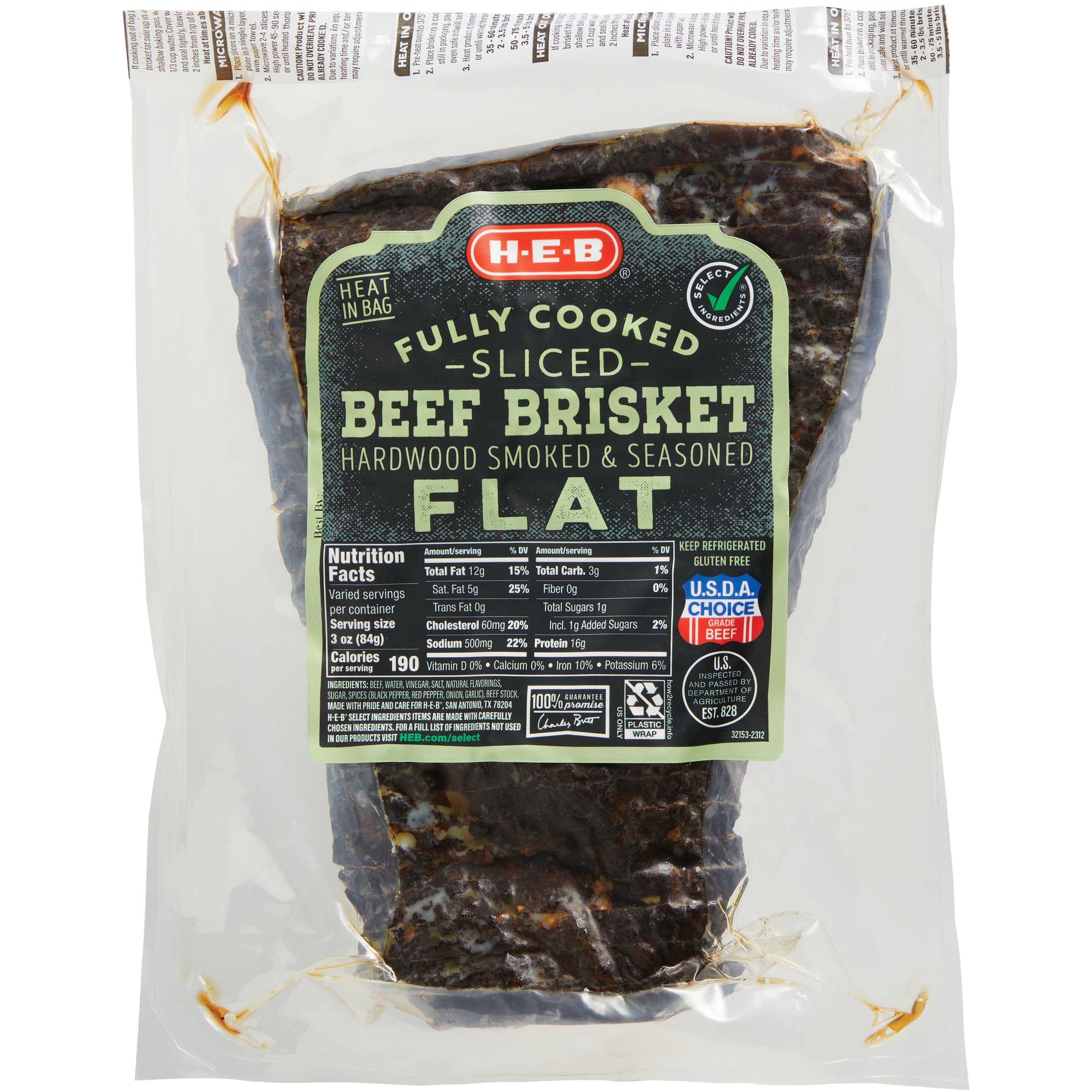 H E B Fully Cooked Seasoned Sliced Beef Brisket Flat Shop Beef At H E B