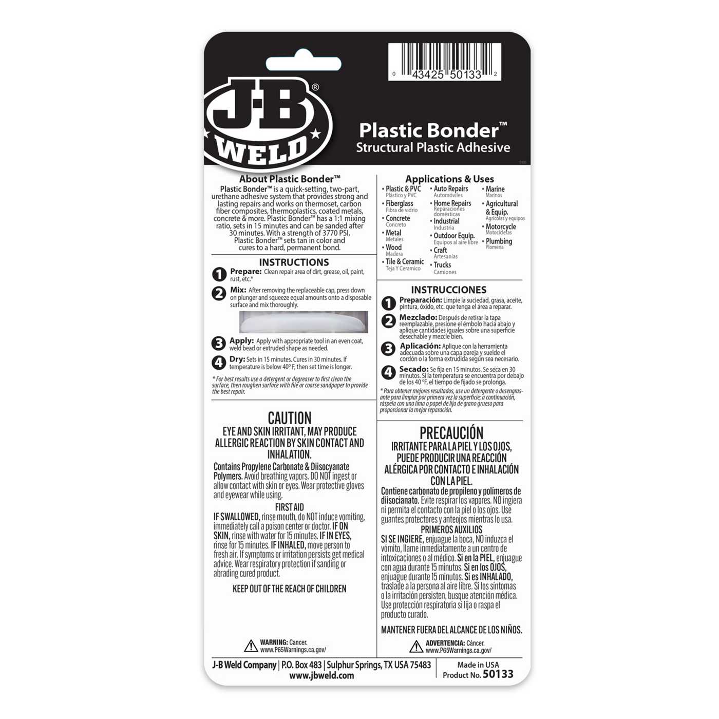 J-B Weld Plastic Bonder Structural Plastic Adhesive; image 2 of 2