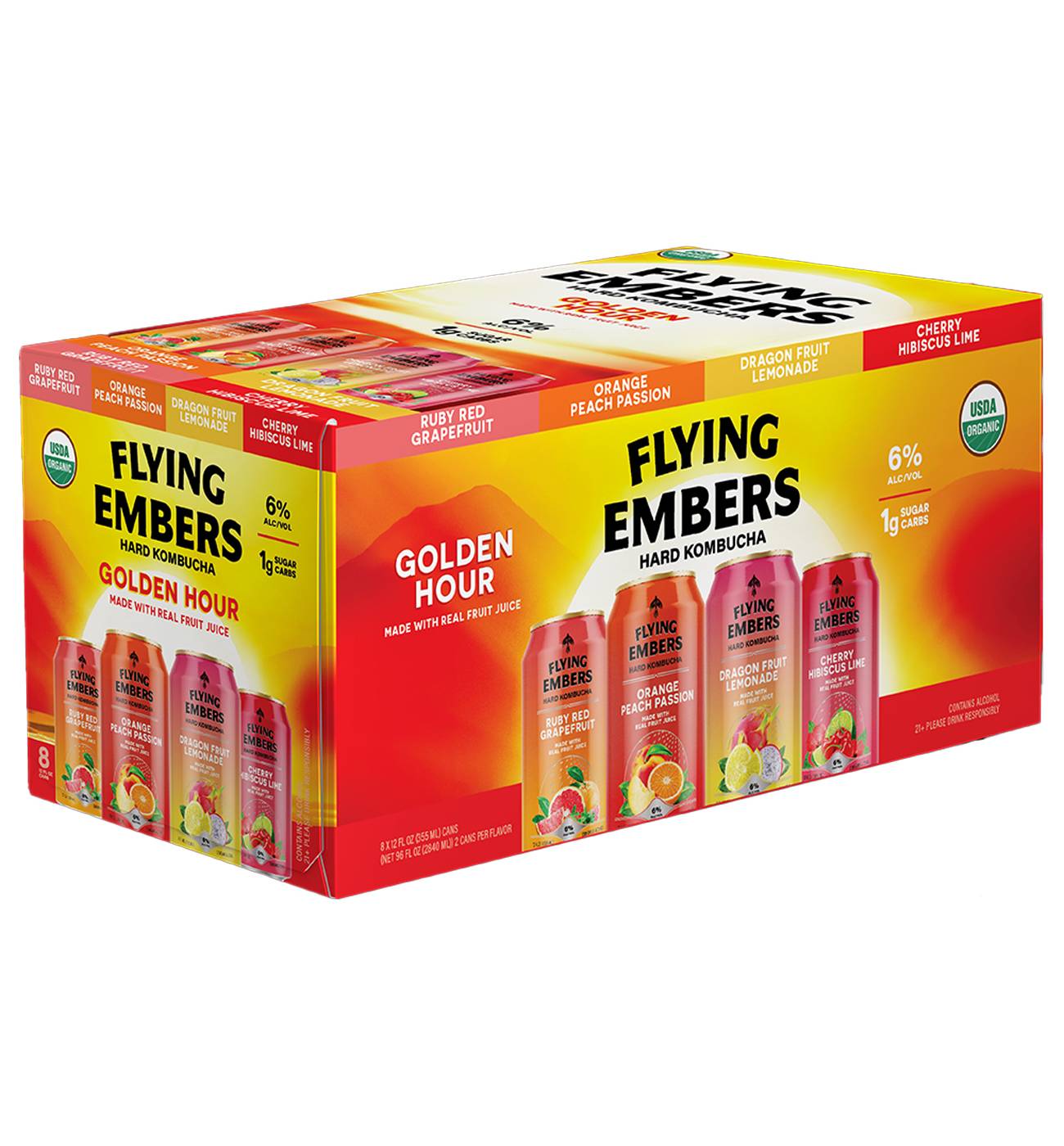 Flying Embers Golden Hour Hard Kombucha Variety Pack Cans, 8 pk; image 1 of 2