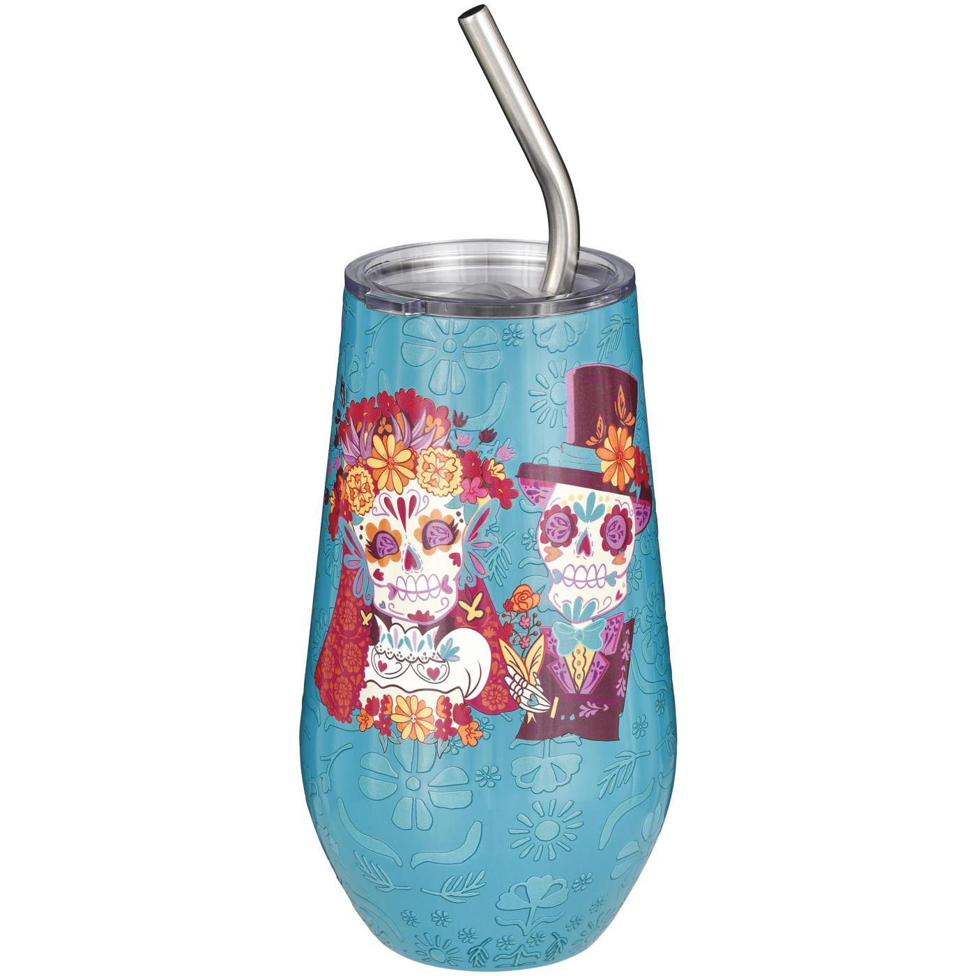 Destination Holiday Dia de los Muertos Novios Stemless Tumbler - Turquoise ; image 1 of 2