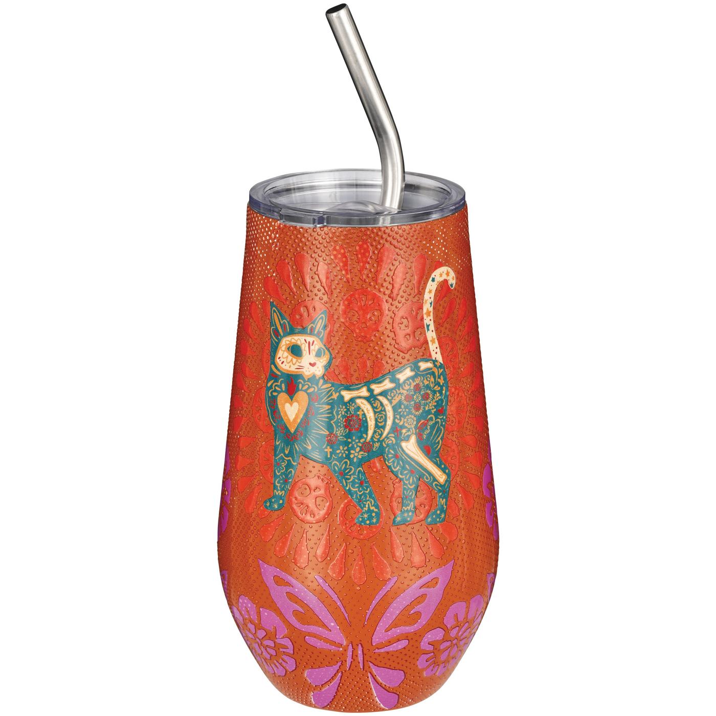 Destination Holiday Dia de los Muertos El Gato Stemless Tumbler -Orange; image 1 of 2