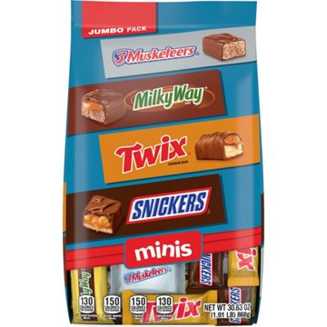 Snickers, Twix, Milky Way & 3 Musketeers Minis Chocolate Candy Bars Variety Jumbo Pack, 30.63 oz