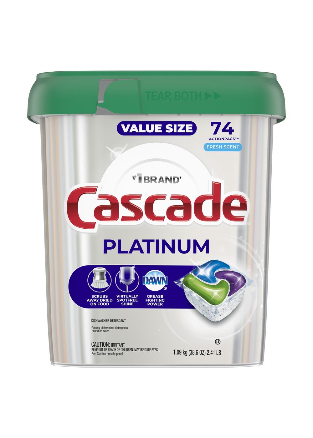 Cascade Platinum Fresh Scent Dishwasher Detergent ActionPacs; image 1 of 3