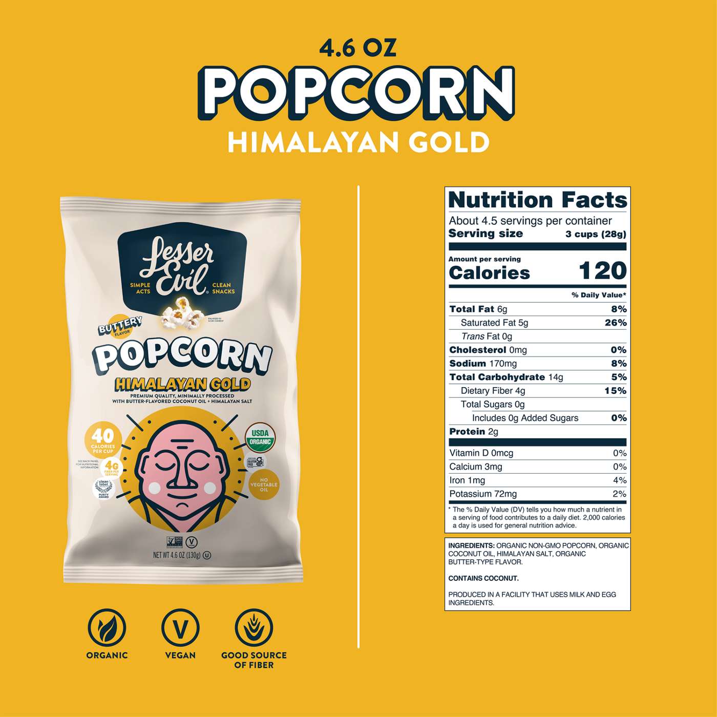 Lesser Evil Organic Popcorn Himalayan Gold; image 2 of 4