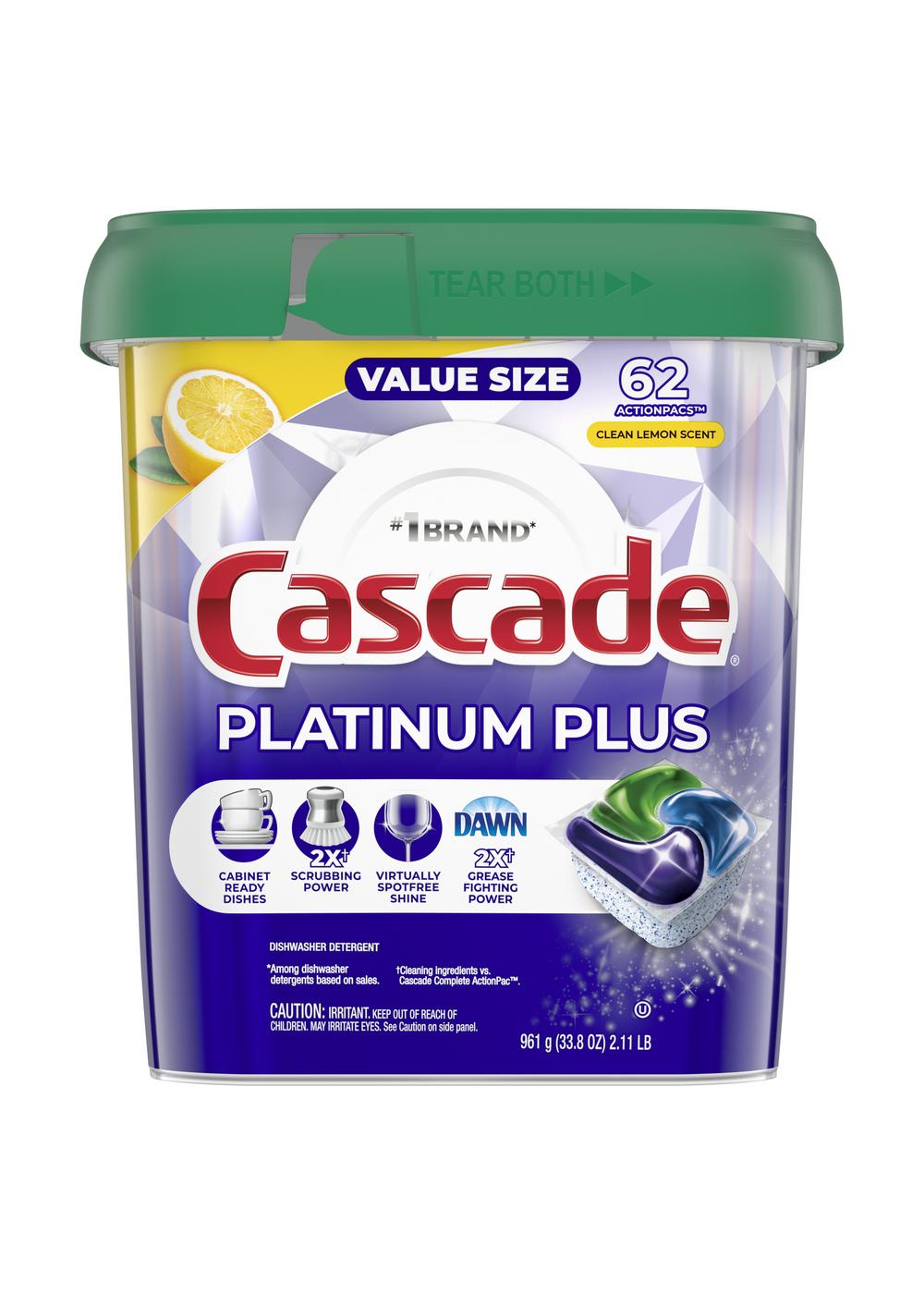 Cascade Platinum Plus Clean Lemon Scent Dishwasher Detergent ActionPacs; image 1 of 3
