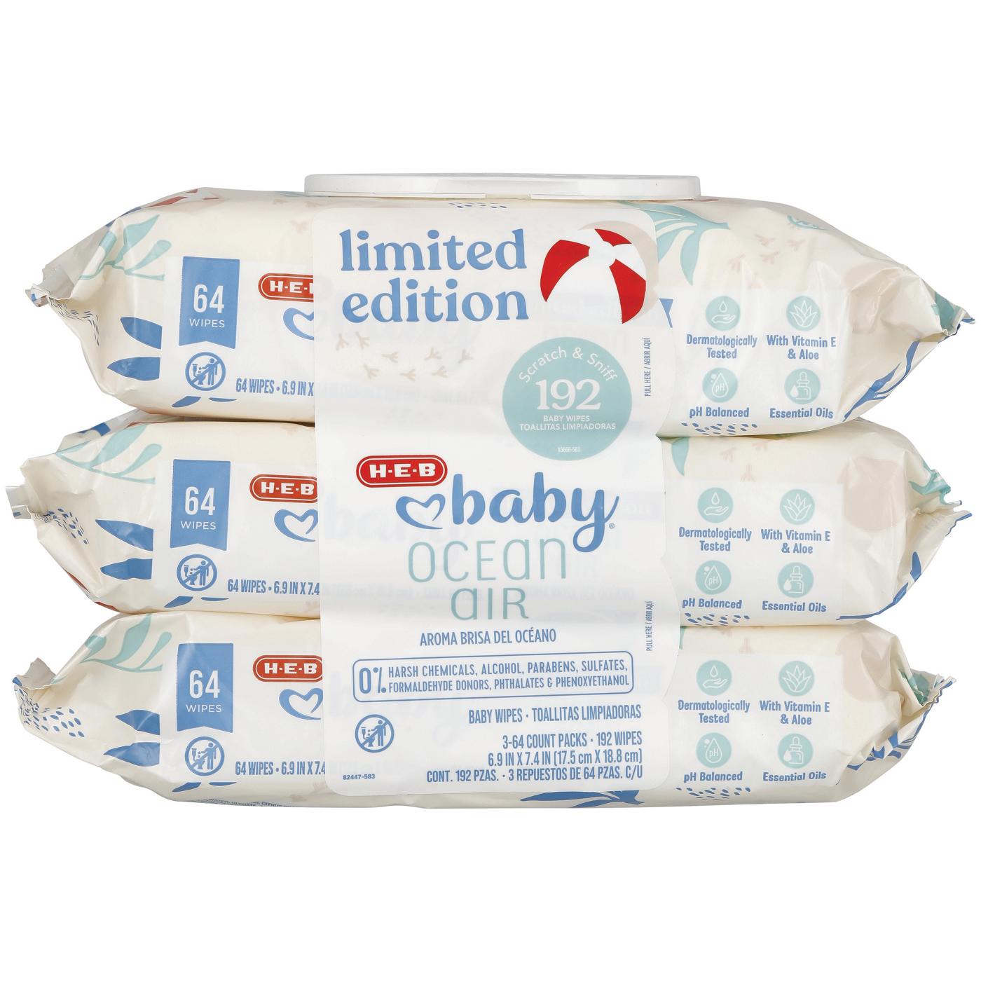 H-E-B Baby Ocean Air Scented Limited Edition Wipes, 3 pk; image 1 of 2