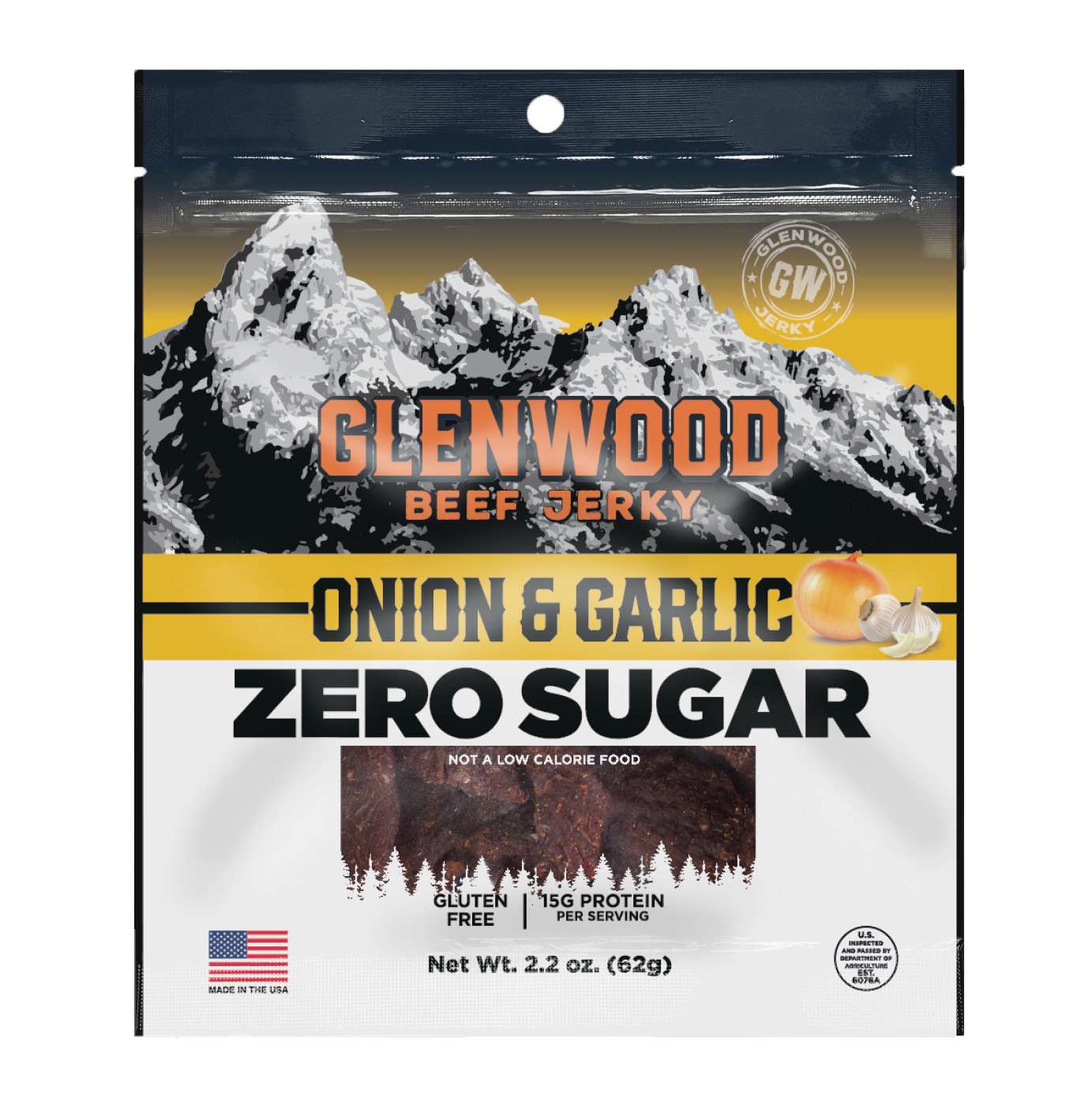 Glenwood 15g Protein Onion & Garlic Zero Sugar Beef Jerky; image 1 of 2