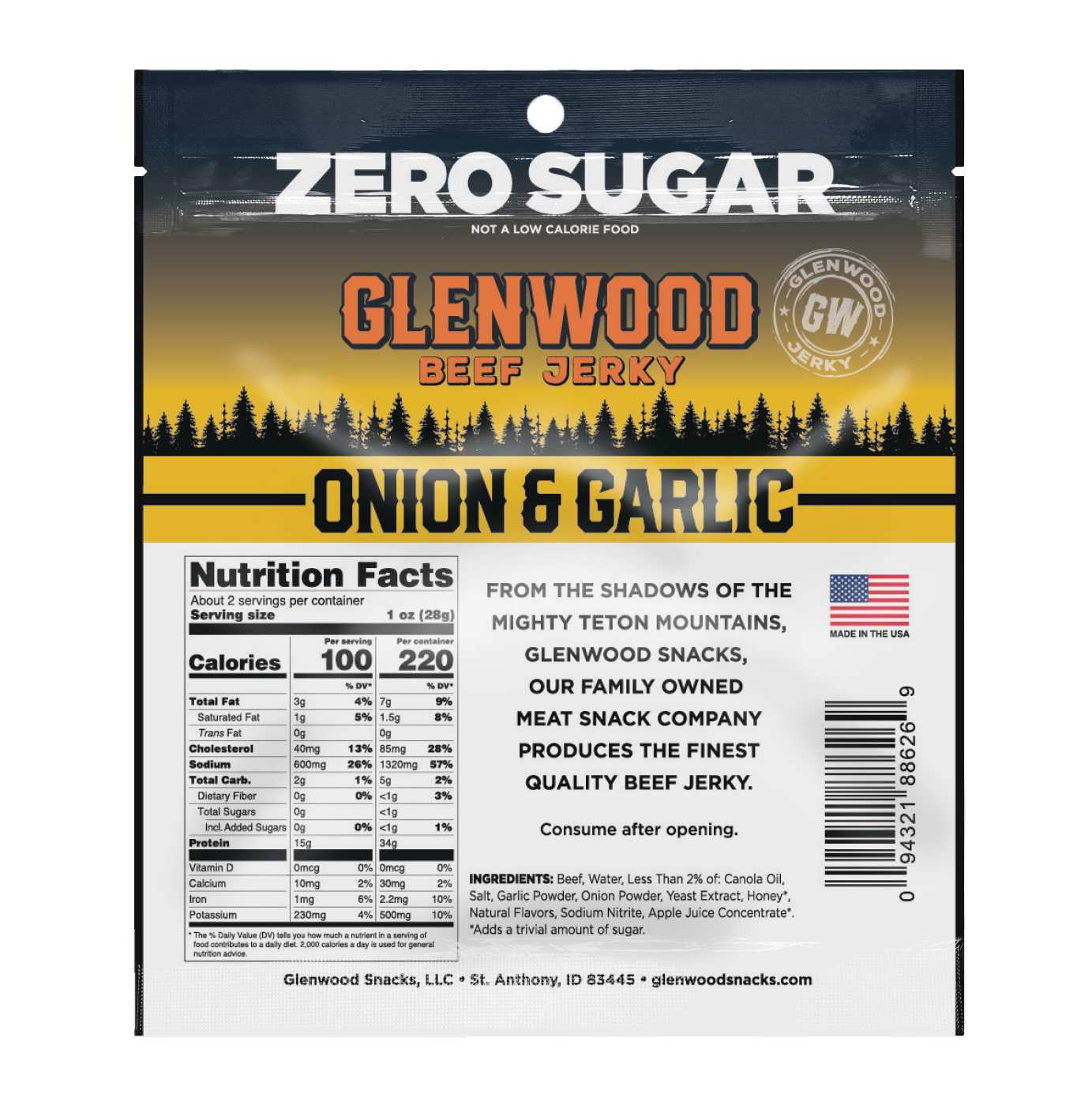 Glenwood 15g Protein Onion & Garlic Zero Sugar Beef Jerky; image 2 of 2