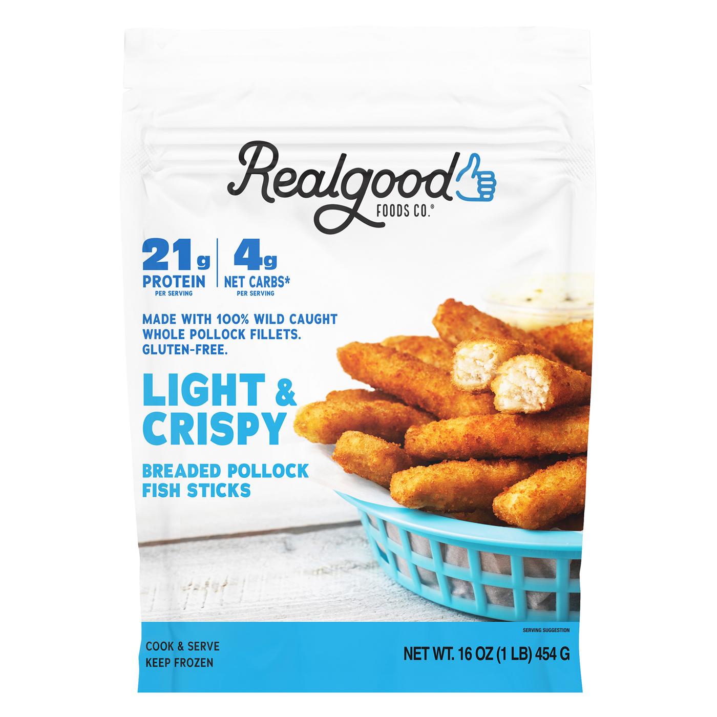 Realgood Foods Co. Frozen Light & Crispy Breaded Pollock Fish Sticks; image 1 of 2