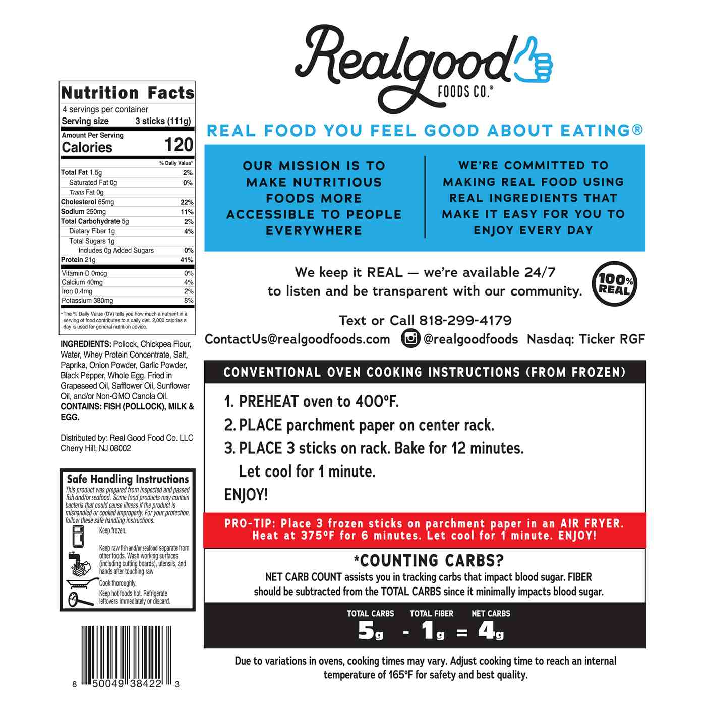 Realgood Foods Co. Frozen Light & Crispy Breaded Pollock Fish Sticks