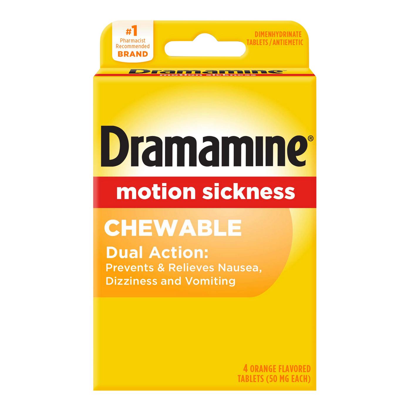DRAMAMINE Motion Sickness Relief Chewable Tablets Orange Flavored