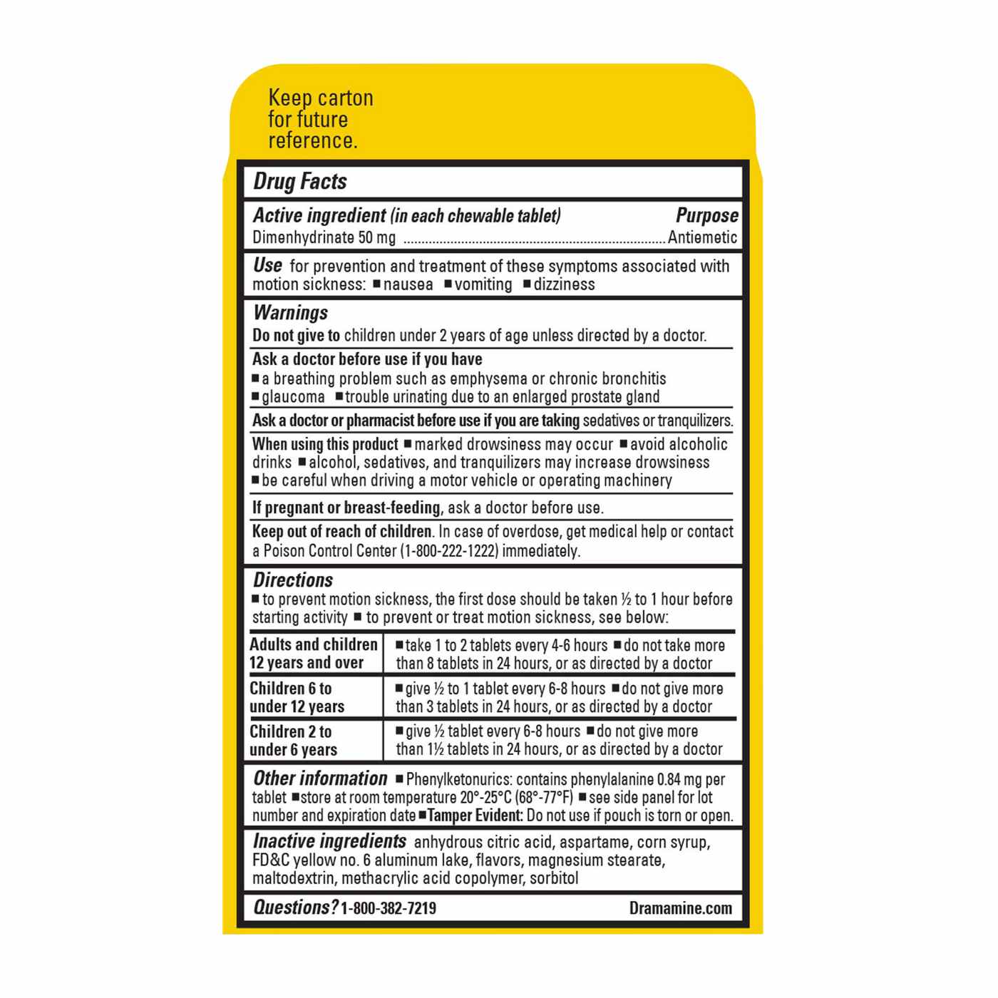 DRAMAMINE Motion Sickness Relief Chewable Tablets Orange Flavored