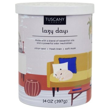 Tuscany Candle Lazy Days Pet Odor Eliminator Candle - Citron & Fresh Linen Scent, 14 oz
