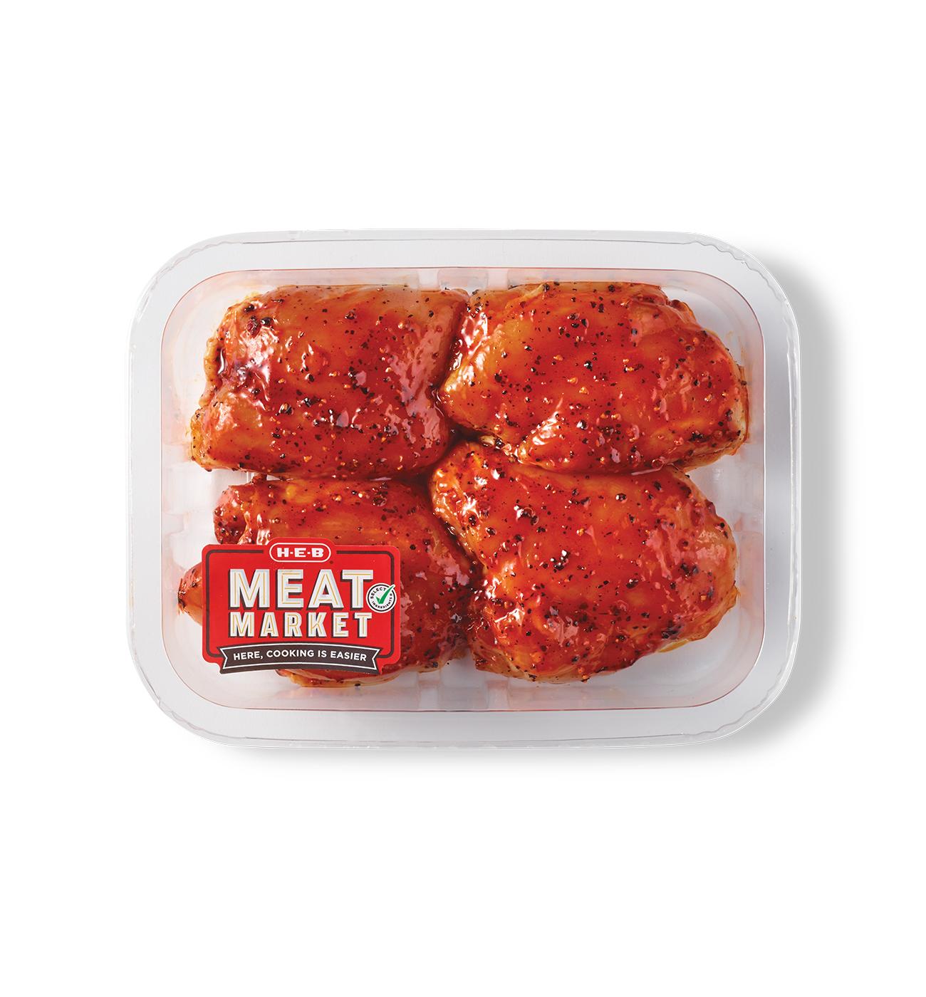 H-E-B Meat Market Marinated Boneless Chicken Thighs – Smoky BBQ; image 1 of 2