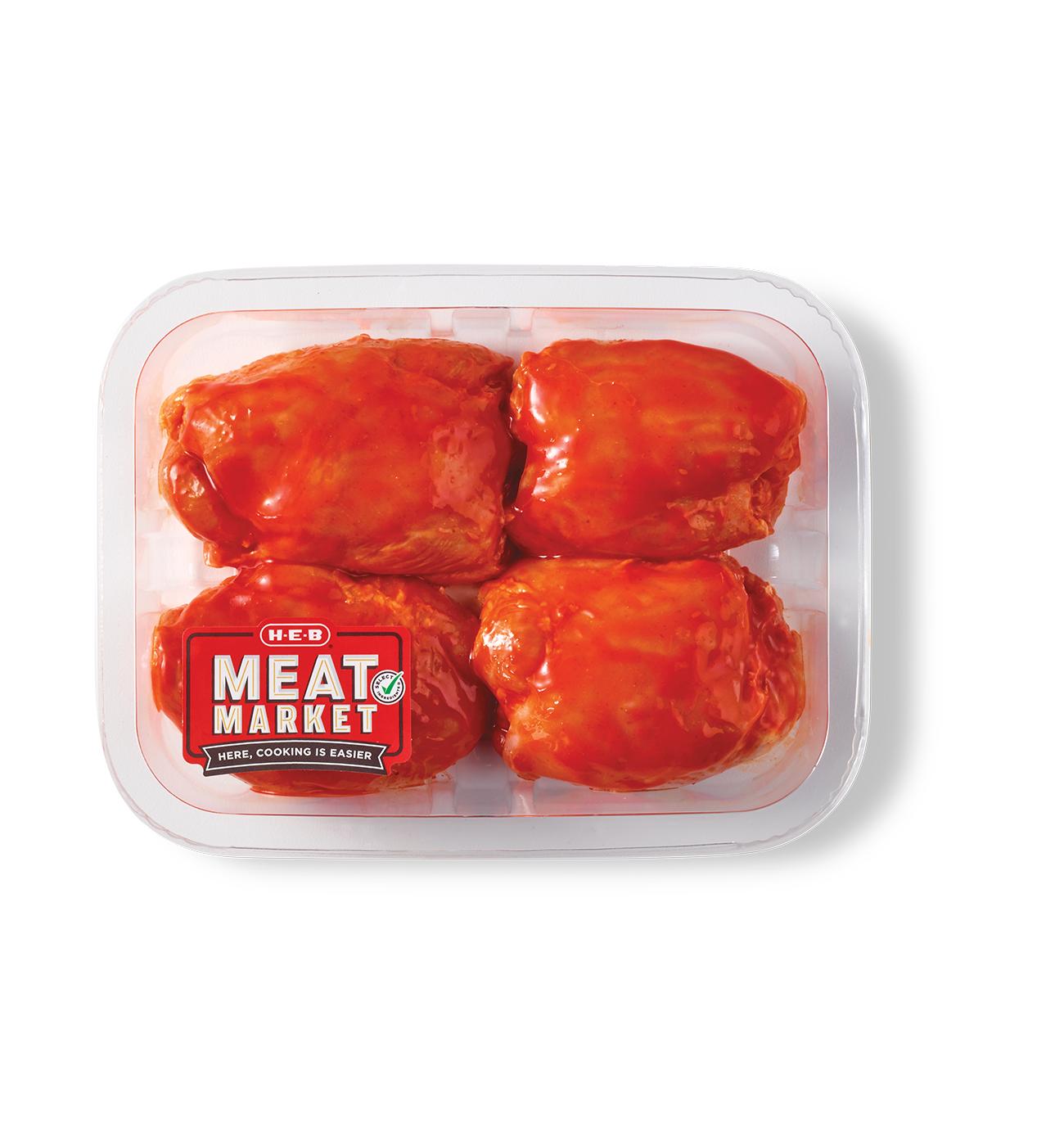 HEB Meat Market Marinated Boneless Chicken Thighs Hot Wing Sauce