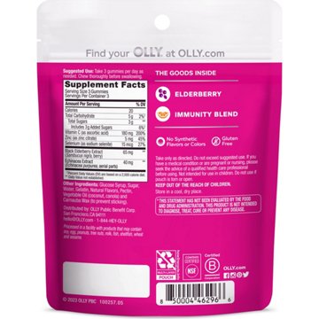OLLY Travel Size Immunity Support with Elderberry, Zinc, Vitamin C Gummies
