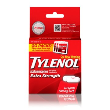 Tylenol Travel Size Extra Strength Pain Relief 500 mg Acetaminophen Caplets Go Packs