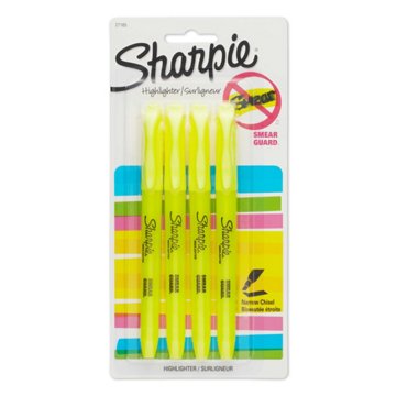Sharpie Narrow Chisel Tip Pocket Highlighters - Yellow Ink, 4 pk