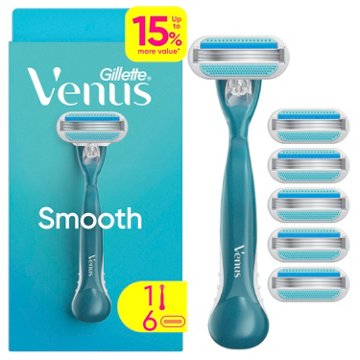 Venus Smooth Women's Reusable Razor Handle + 6 Blade Refills