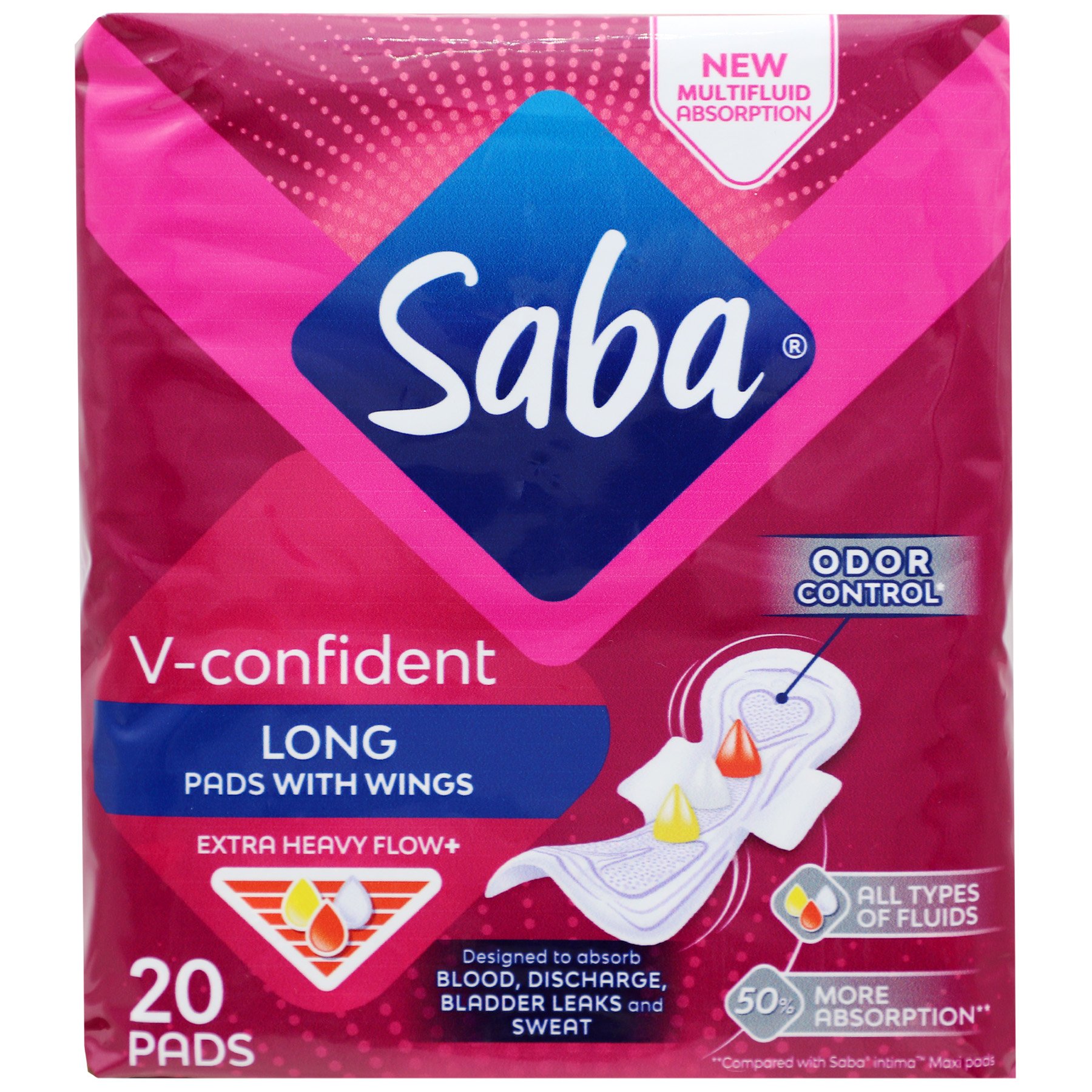 Saba V-Confident Pads With Wings - Long , 20 ct | Joe V's
