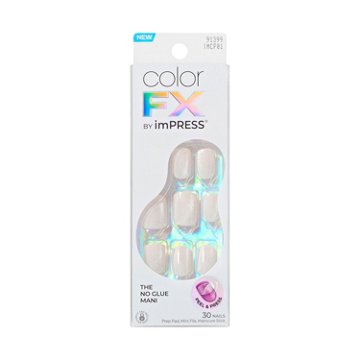 KISS Color FX by imPRESS No Glue Press-On Manicure Nails - Rebel (White Squoval Short Nails), 30 ct