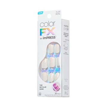KISS Color FX by imPRESS No Glue Press-On Manicure Nails - Rebel (White Squoval Short Nails), 30 ct