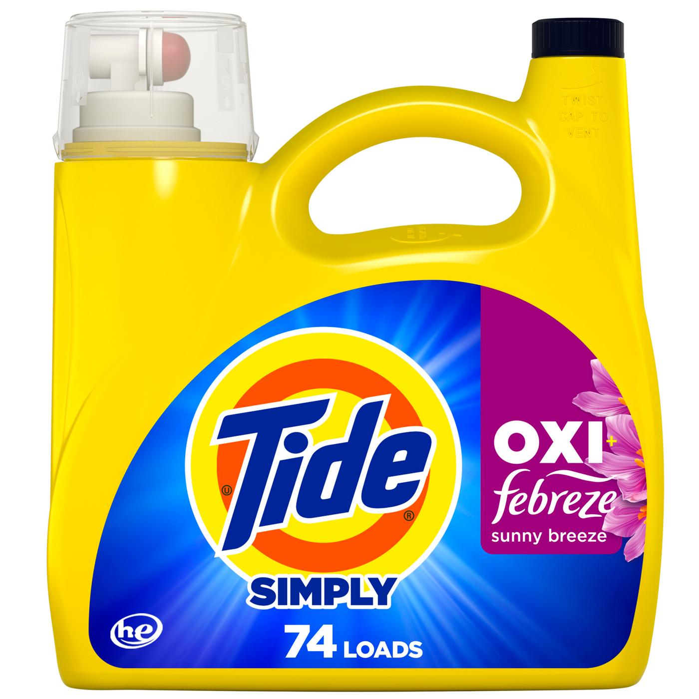 Tide Simply Oxi Boost + Febreze Odor Defense HE Liquid Laundry Detergent, 74 Loads - Sunny Breeze; image 1 of 9