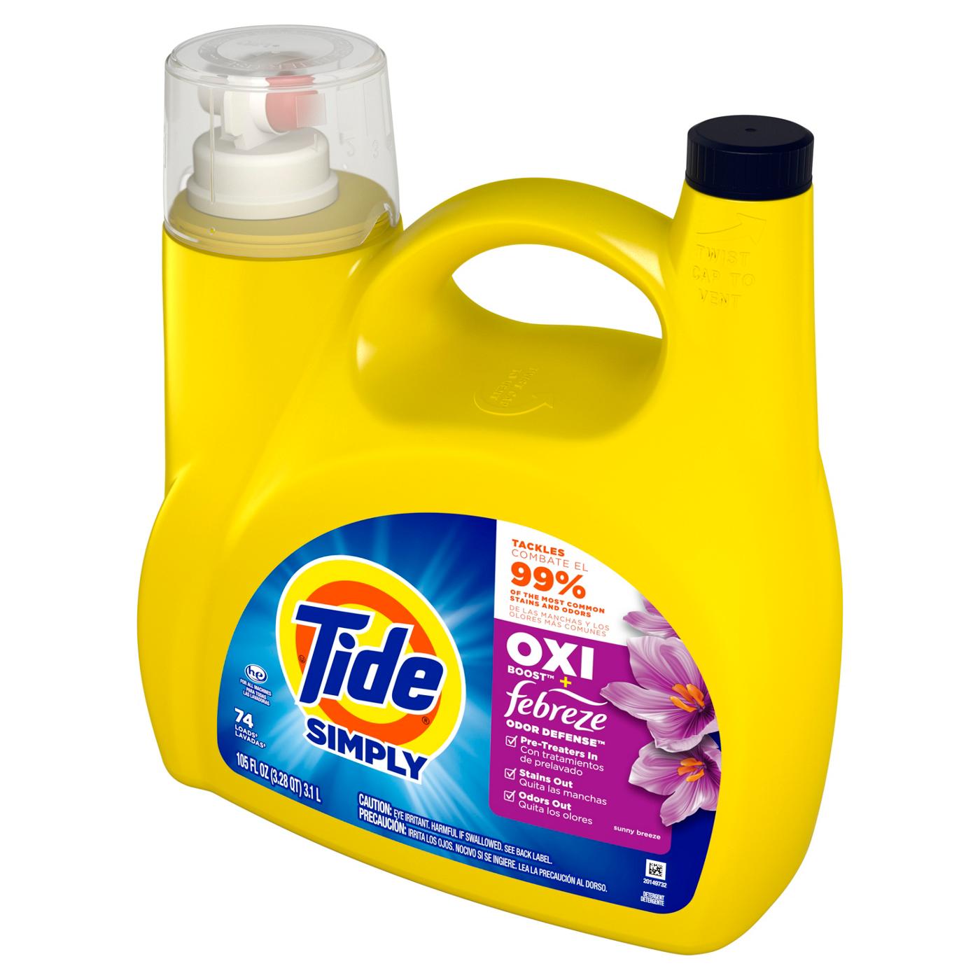 Tide Simply Oxi Boost + Febreze Odor Defense HE Liquid Laundry Detergent, 74 Loads - Sunny Breeze; image 2 of 9