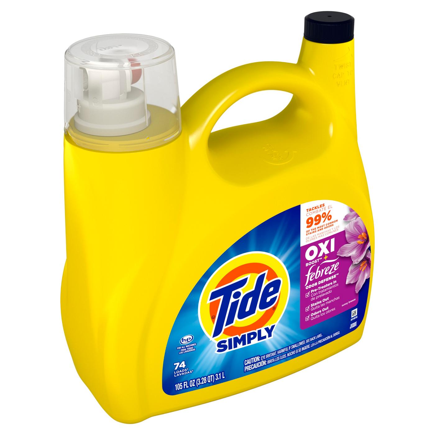 Tide Simply Oxi Boost + Febreze Odor Defense HE Liquid Laundry Detergent, 74 Loads - Sunny Breeze; image 8 of 9