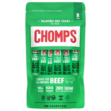 Chomps 10g Protein Jalapeño Beef Jerky Meat Sticks, 8 ct