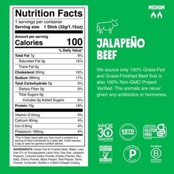 Chomps 10g Protein Jalapeño Beef Jerky Meat Sticks, 8 ct