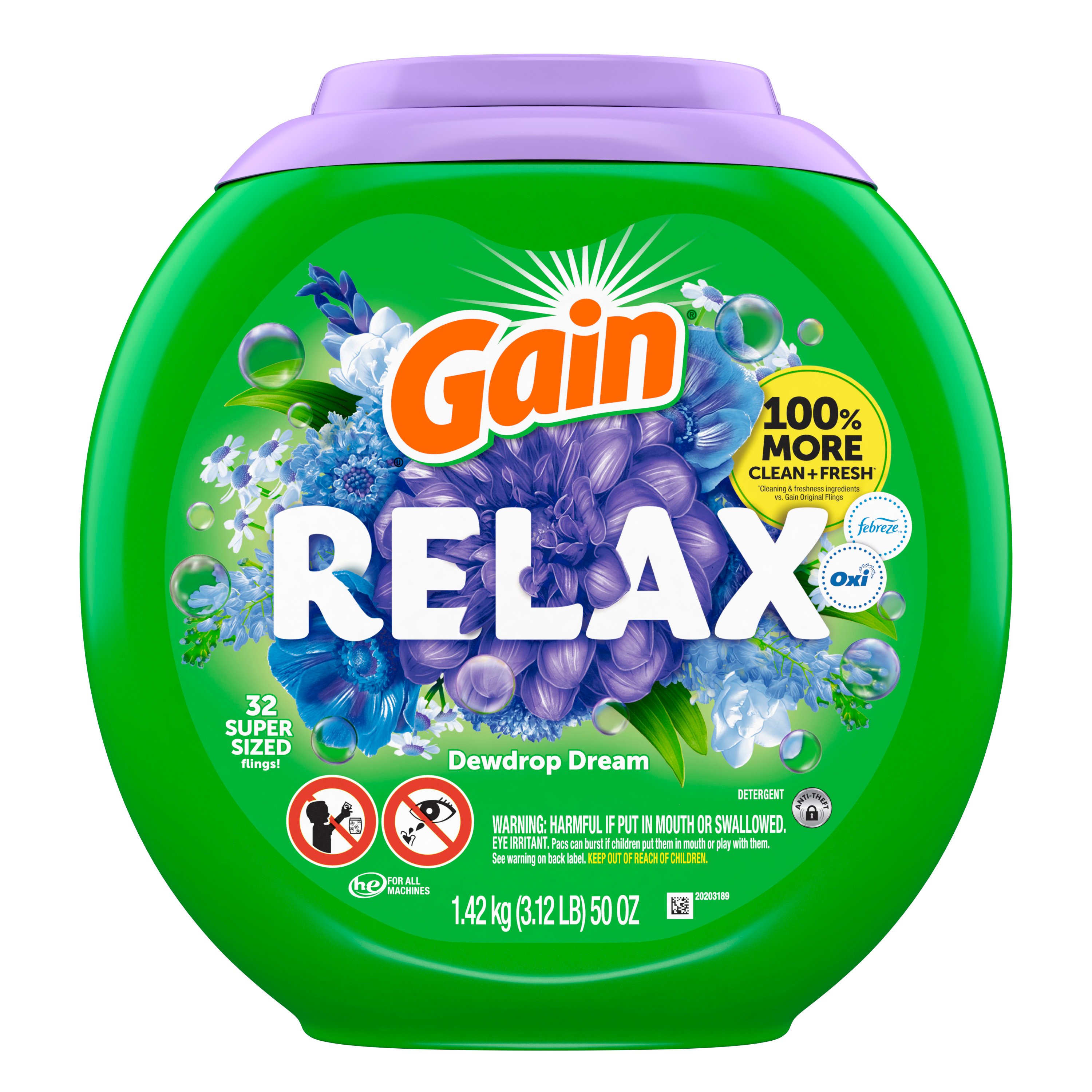 Gain Super Sized Flings! Relax Laundry Detergent Pacs - Dewdrop Dream -  Shop Detergent at H-E-B