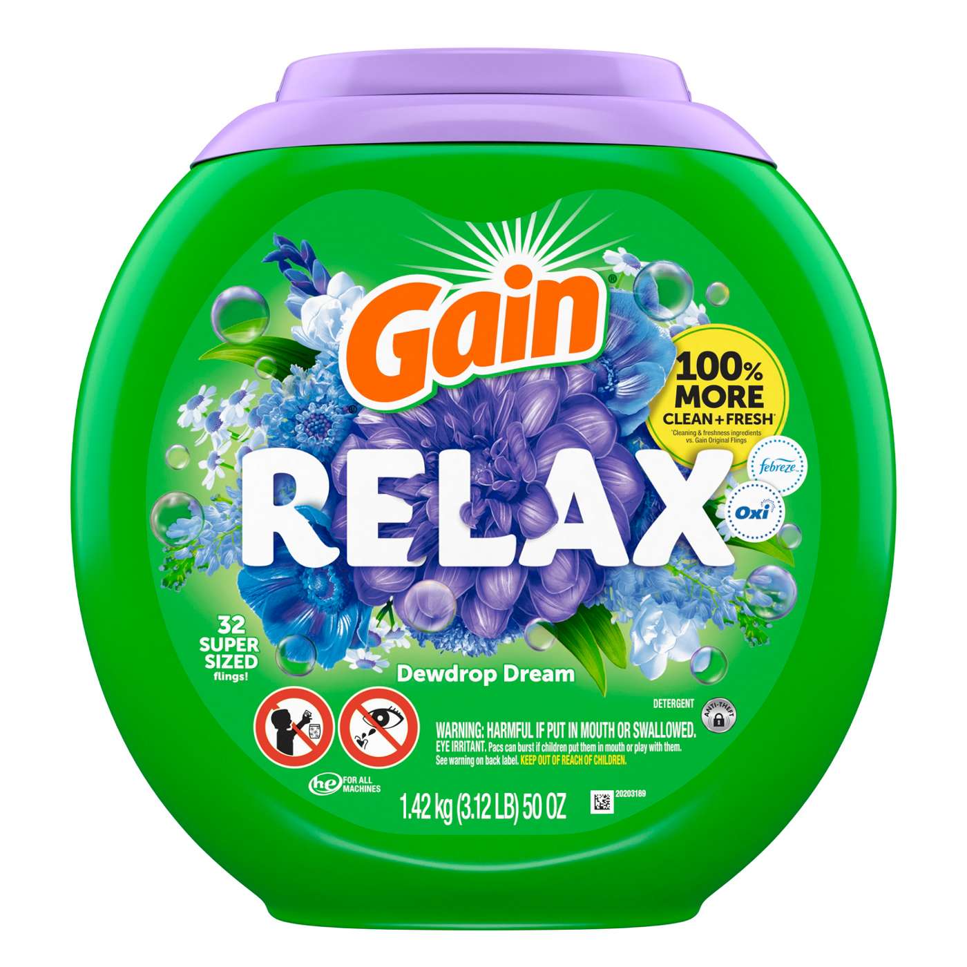 Gain Super Flings Laundry Detergent Pacs - Dewdrop Dream Scent; image 1 of 5