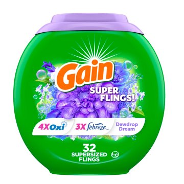 Gain Super Flings Laundry Detergent Pacs - Dewdrop Dream Scent, 32 ct