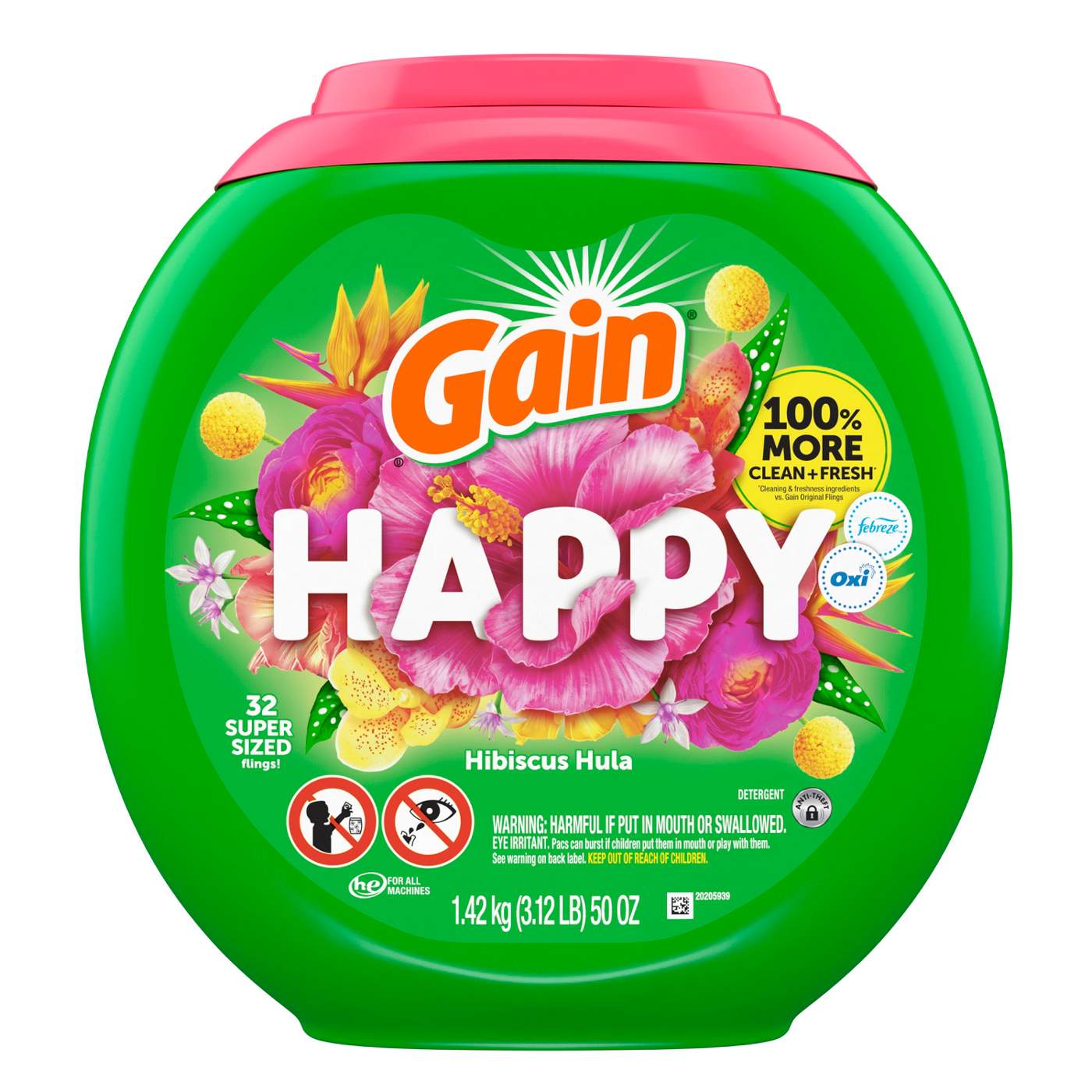 Gain Super Sized Flings! Happy Hibiscus Hula Laundry Detergent Pacs; image 1 of 9