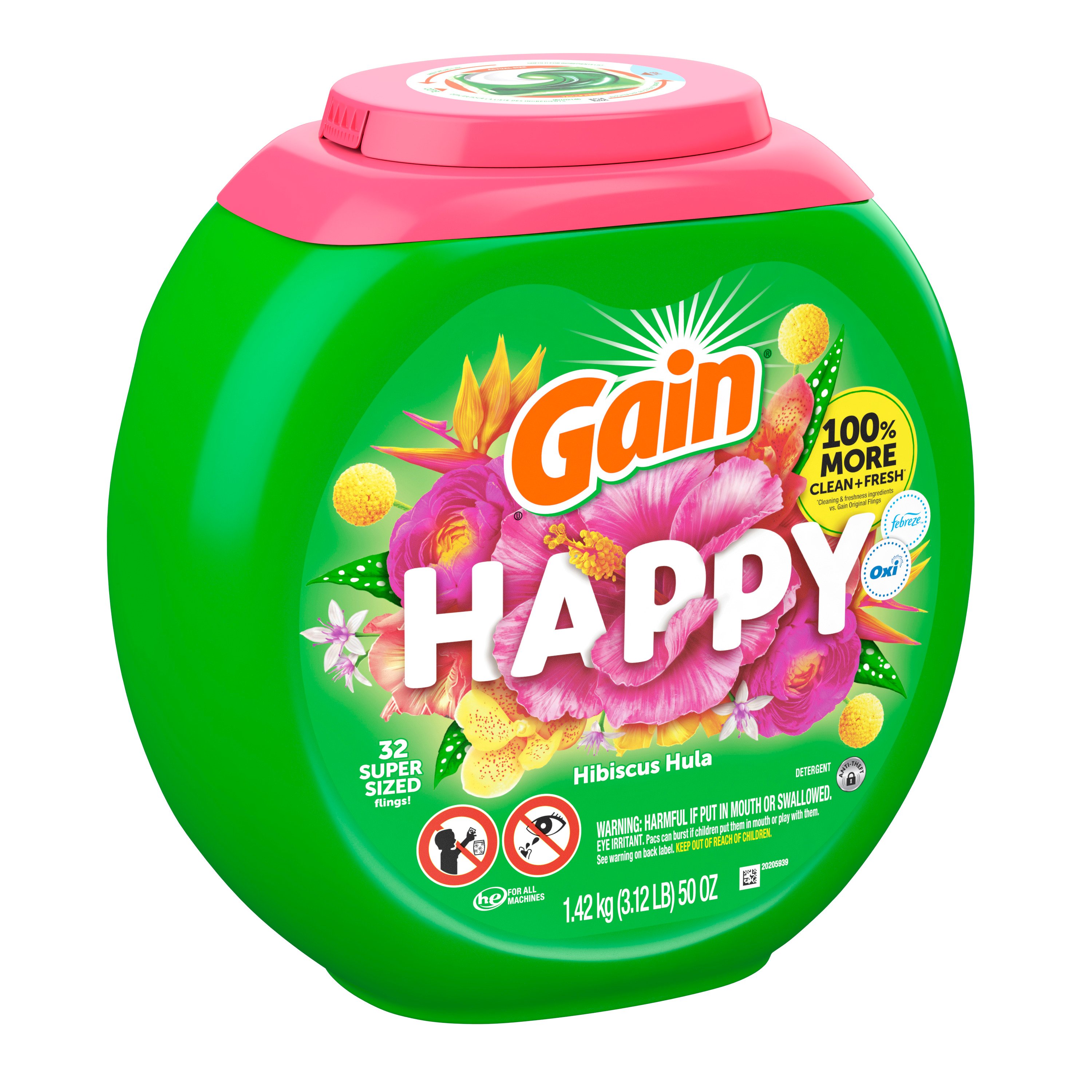 Gain Super Sized Flings! Happy Hibiscus Hula Laundry Detergent Pacs ...