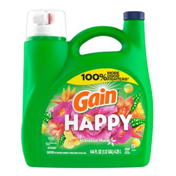 Gain Liquid Laundry Detergent, Happy Hibiscus Hula Scent, 100 Loads, 144 oz