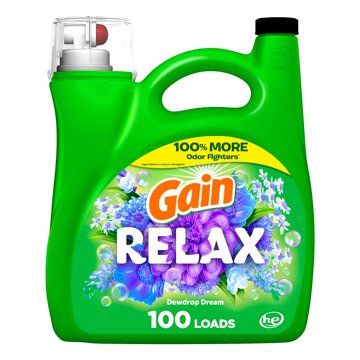 Gain Liquid Laundry Detergent, Relax Dewdrop Dream Scent, 100 Loads, 144 oz