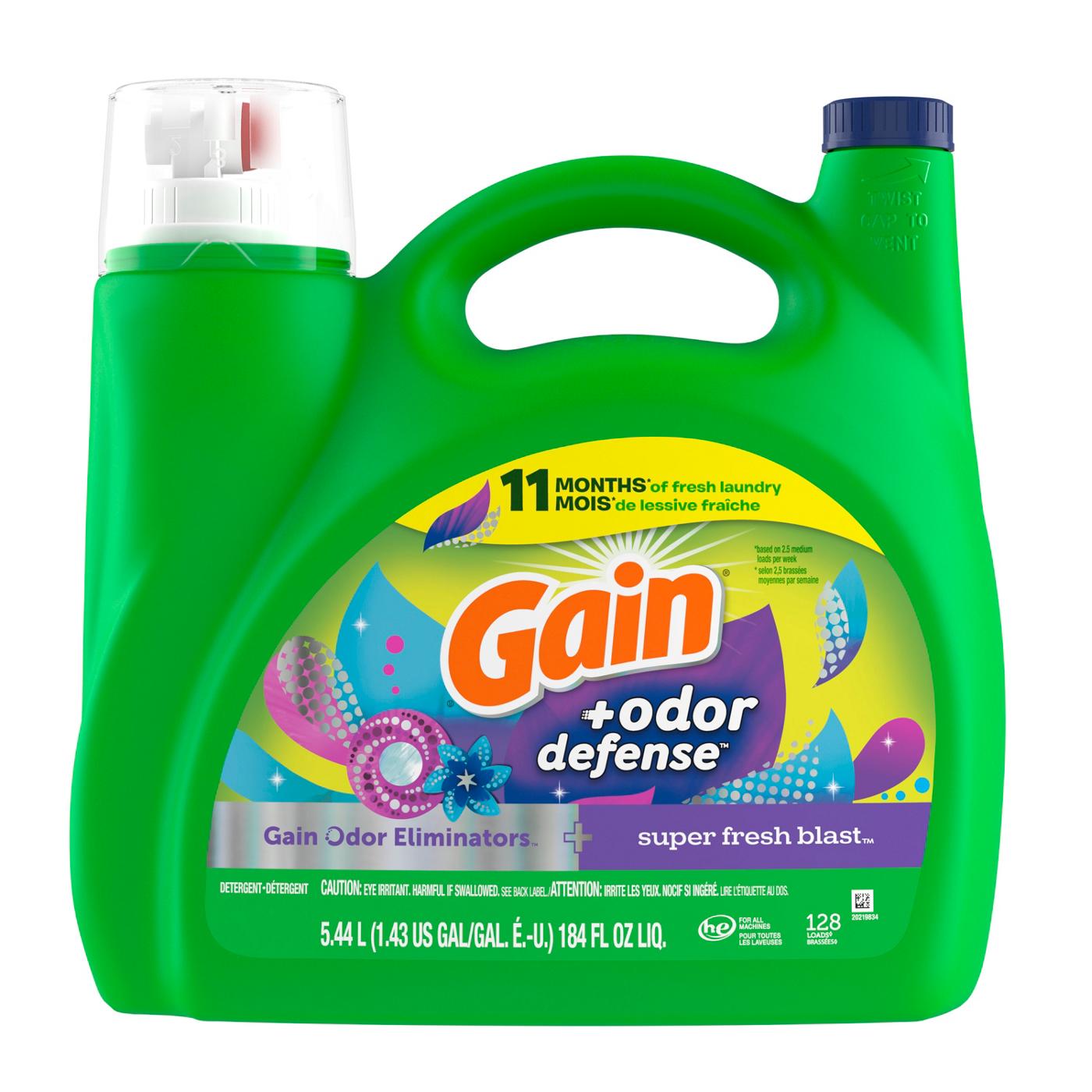 Gain + Odor Defense HE Liquid Laundry Detergent, 128 Loads - Super Fresh Blast; image 1 of 10