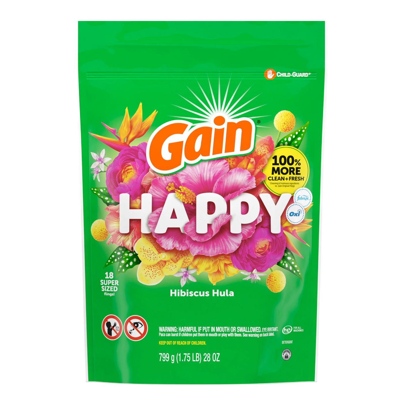 Gain Super Sized Flings! Happy HE Laundry Detergent Pacs - Hibiscus Hula; image 1 of 7