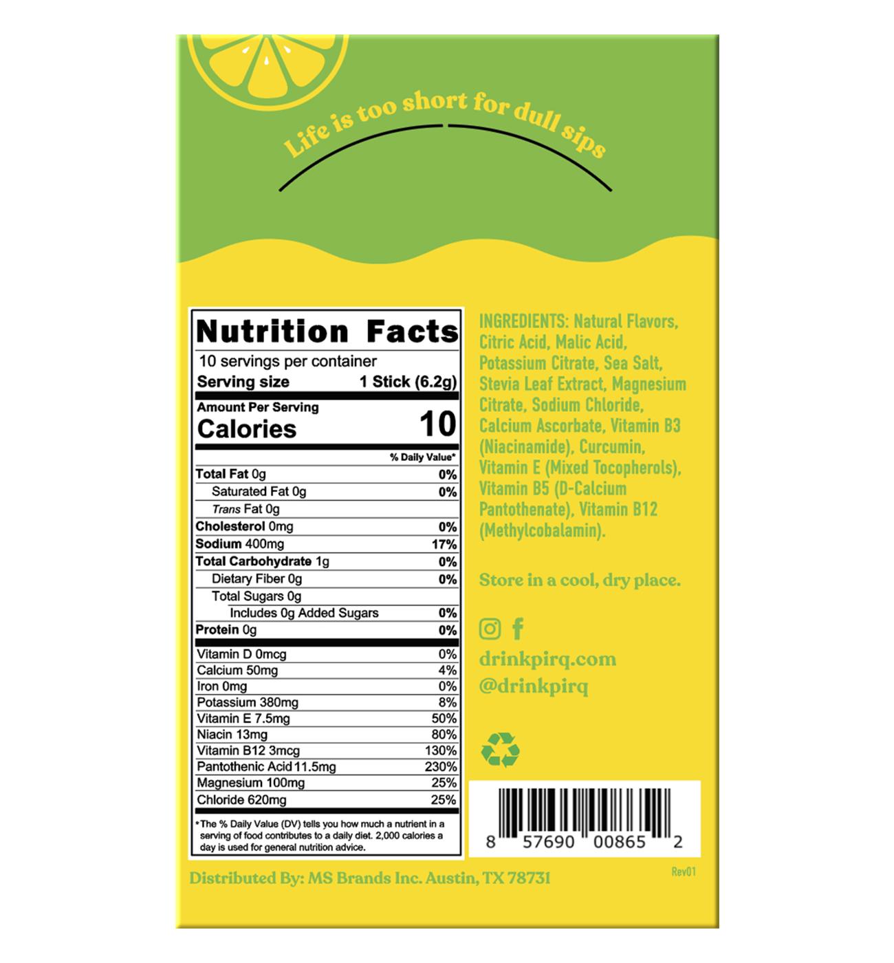 Pirq Hydration Electrolytes + Curcumin Drink Mix Stick Packs - Lemon Lime; image 2 of 4