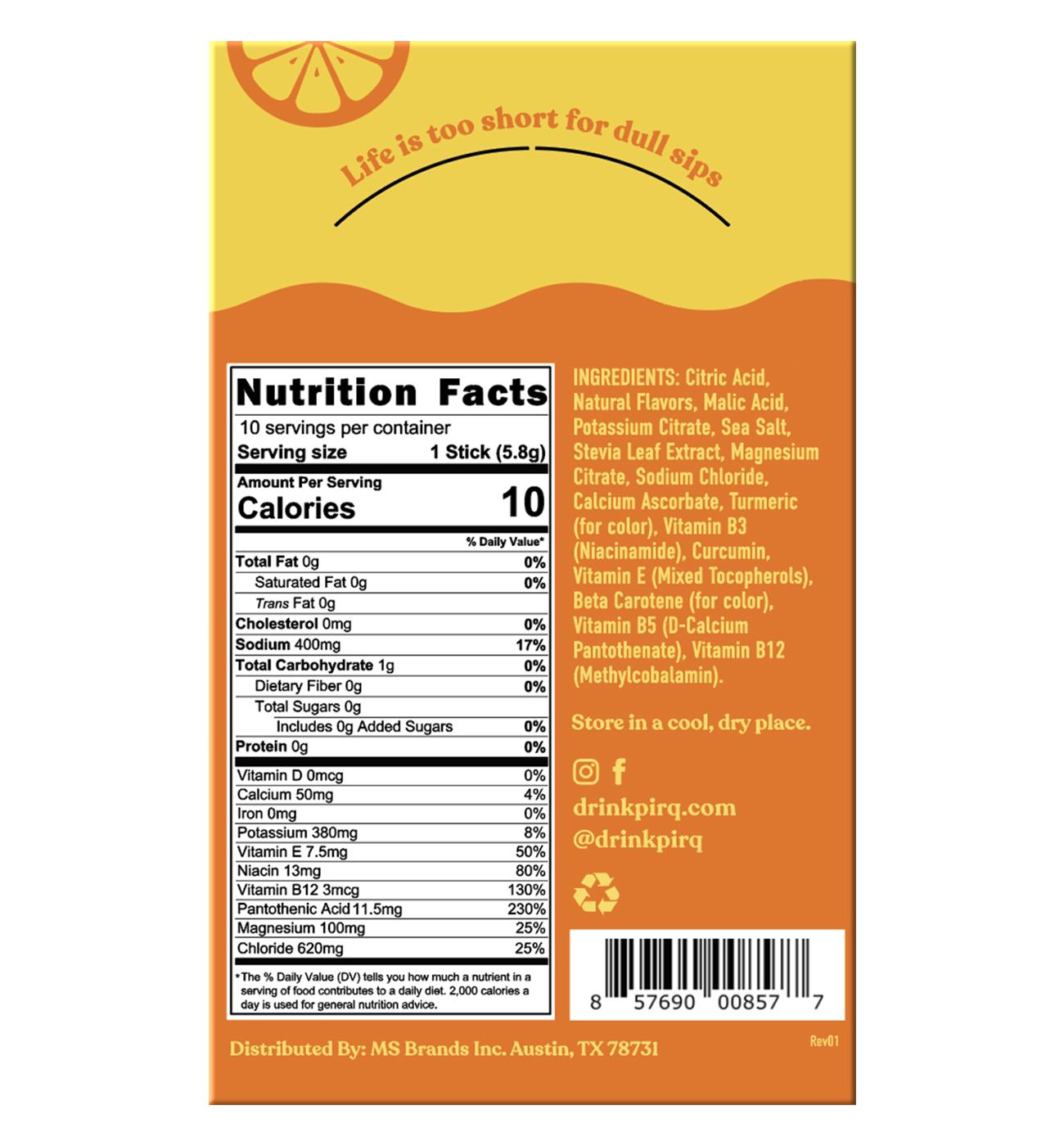 Pirq Hydration Electrolyte + Curcumin Drink Mix Stick Packs - Orange; image 5 of 5