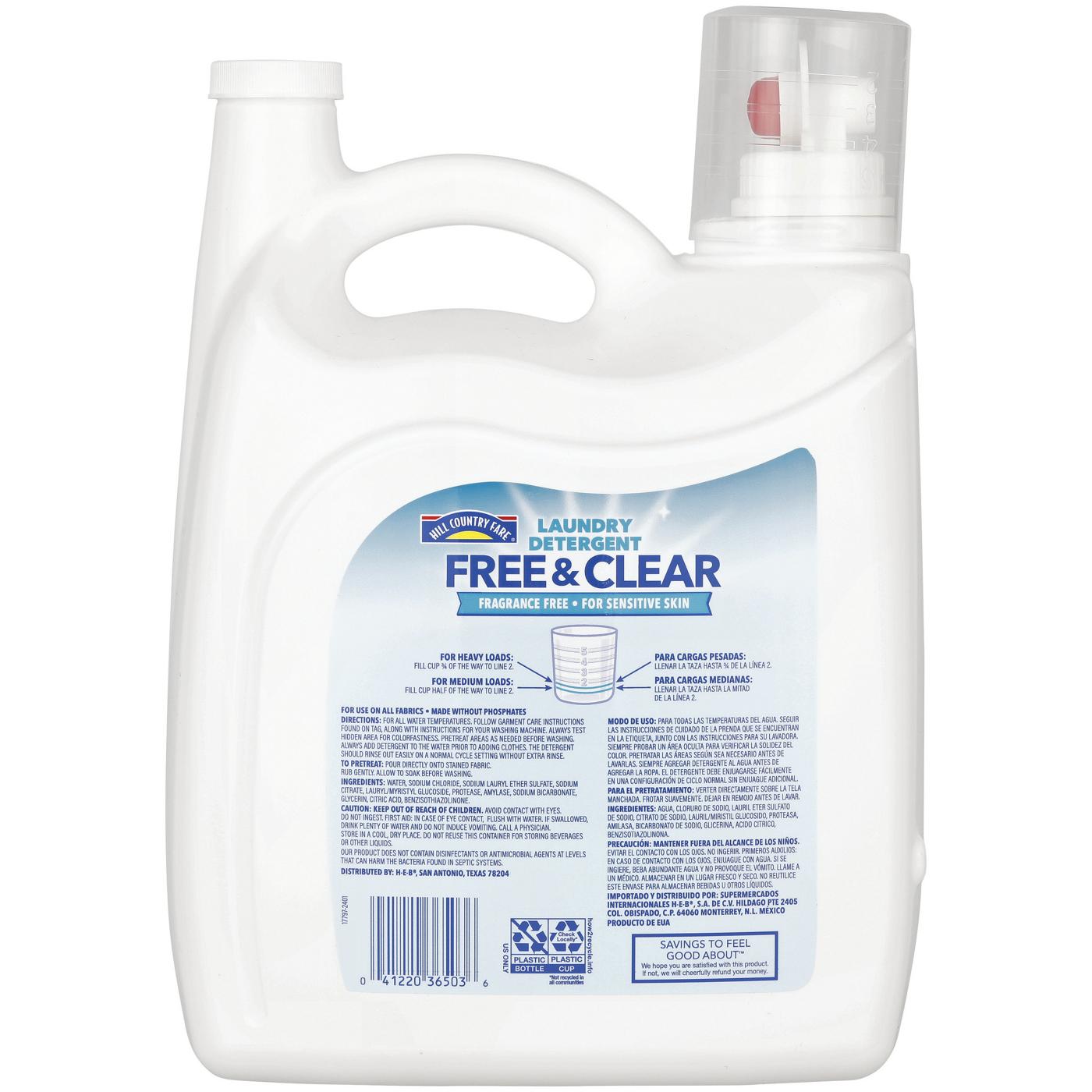 Hill Country Fare Free & Clear HE Liquid Laundry Detergent, 140 Loads - Fragrance-Free; image 2 of 3