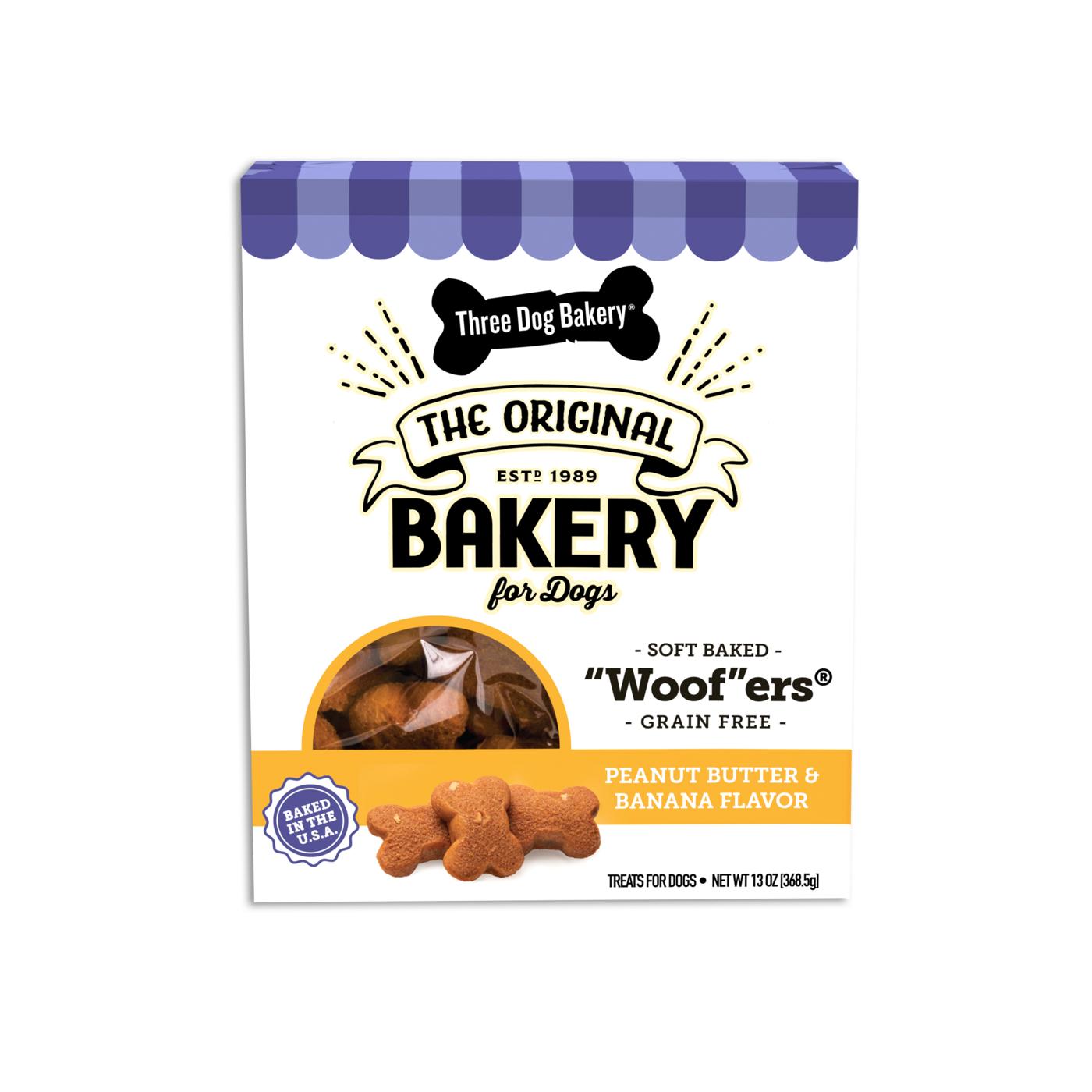 Three Dogs Bakery Woof'ers Peanut Butter & Banana Dog Treats; image 1 of 3