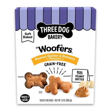 Three Dog Bakery Woof'ers Peanut Butter & Banana Dog Treats, 13 oz
