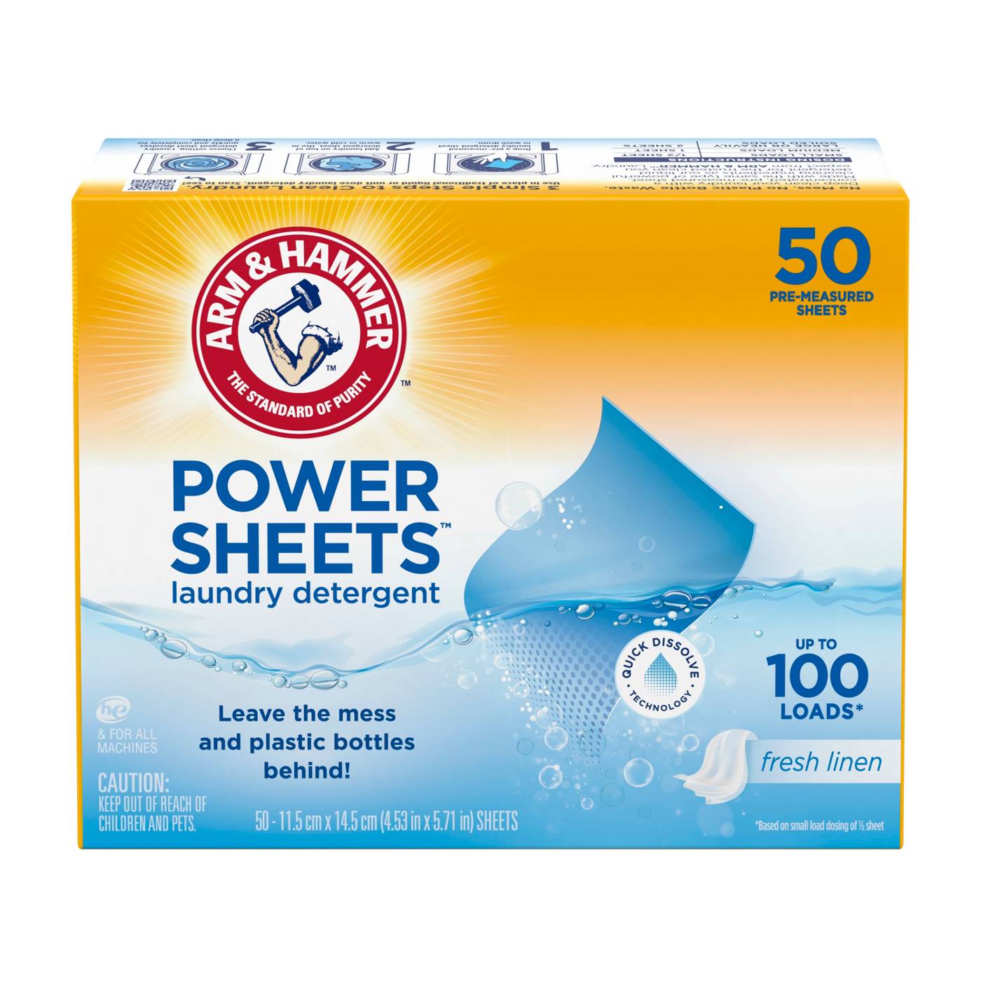 Arm & Hammer HE Laundry Detergent Power Sheets, 100 Loads - Fresh Linen; image 1 of 4