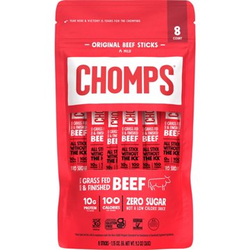 Chomps 10g Protein Original Beef Jerky Meat Sticks, 8 ct
